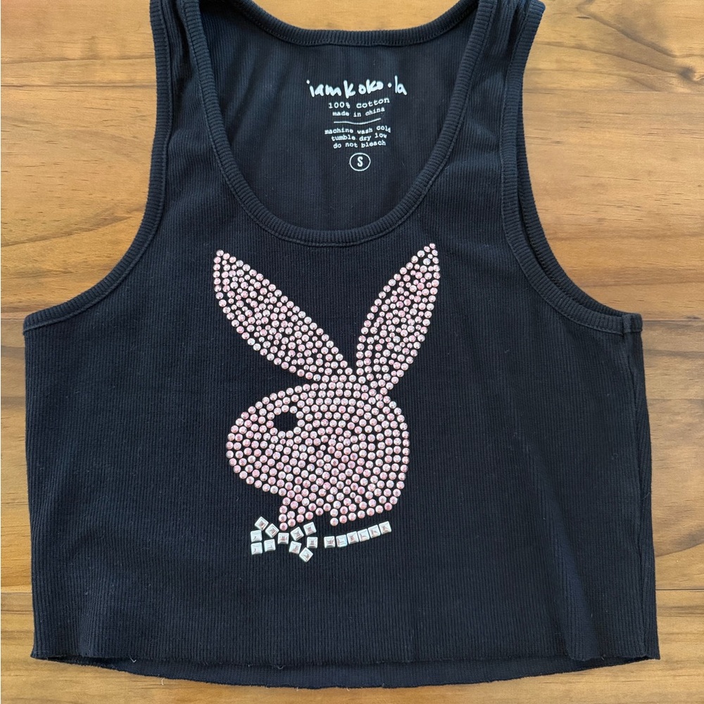 Black Tank Top with Pink Rhinestone Bunny